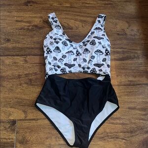 Black and White Mushroom Print one piece suit